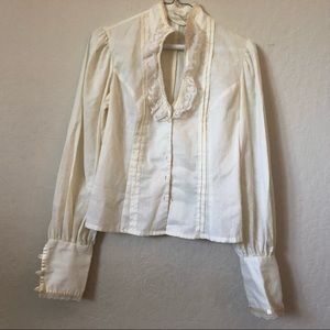 Gunne Sax gunnies cream lace pearl ribbon blouse